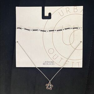 Urban Outfitters Silver Necklace with Black Beaded Chain